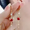 Pendientes Frescos de Hojas con Incrustaciones de Diamantes Estilo Coreano, Pendientes con Borlas de Ojo de Gato Verdes Estilo Pastoral, Pendientes Modernos y Exquisitos