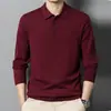 Suéter de Punto de Lana de Solapa Fino de Alta Gama para Hombre para Hombres Jóvenes y de Mediana Edad de Color Puro Suéter Base Camisa Polo