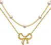 Collar Cruzado de Acero de Titanio Princesa Fugitiva Perla Lazo Collar en Capas Perla Mariposa Cadena para Clavícula Animal