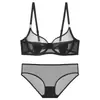 Conjunto de Lencería Sexy de Malla Hueca Estilo Francés Cómodo para Mujer, Sujetador Push-Up Delgado con Aros para Busto Pequeño Que Hace que los Bustos Grandes Parezcan Más Pequeños