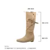 Botas Altas Retro Plisadas Apiladas de 6 cm de Altura para Mujer 2026 Nuevas de Gamuza, Uso Bidireccional, Botas de Media Caña, Botas Vaqueras, Botas de Montura