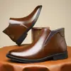 Superventas de Amazon Transfronterizo Retro Botas de Cuero Versátiles para Hombre Punta Puntiaguda Botas de Cuero Casual de Negocios para Hombre Tipo Slip-on 2100