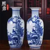 Jingdezhen jarrón de cerámica al por mayor esmaltado azul y blanco flor pájaro grande jarrón de calabaza de cera florero decoración clásica china