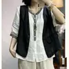 Nova roupa de verão feminina artística de algodão e linho, modelagem solta, colete de linho sem mangas, top cardigã, colete fino casual