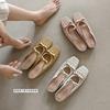 Medias Pantuflas Cuadradas con Lazo Dulce de 4cm para Mujer Verano Uso Exterior Tacón Medio Aumento Interno Hechas a Mano en Chengdu para Mujer