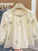 Nova Camisa de Boneca Bordada Outono Estilo Coreano de Algodão Puro para Meninas Camisa de Moda para Bebê Camisa Infantil Roupas Infantis da Moda
