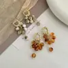 Grânulos de Uva Agulha de Prata, Fita Laranja Estilo Medieval Coreano Francês Longo Retrô Brincos Laranja Pôr do Sol