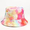 Sombrero de Pescador de Teñido Anudado de Doble Cara para Primavera y Otoño para Hombres y Mujeres en Verano con Estampado de Mariposas Colorido Sombrero de Sol de Copa Plana Transfronterizo