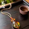 Collar con Colgante de Hoja de Cristal de Colores con Colgante de Buda Guan Gong, Cadena Versátil para Suéter con Piedras de Colores Pixiu