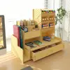 Caja de Almacenamiento con Portalápices de Madera, Gran Capacidad, Portalápices Nórdico Creativo y Elegante con Múltiples Compartimentos, Estante de Almacenamiento para Escritorio de Oficina