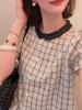Camisa Xadrez Babados Estilo Francês Manga Curta para Mulheres, Verão 2025 Nova Blusa Única e Bonita Acinturada com um Top Chique