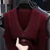 Colete de Tricô Estilo Novo Outono/Inverno 2026 para Homens de Meia-Idade e Idosos, Peça de Roupa Externa com Bolsos, Cardigan para Pais, Colete de Lã