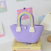 Bolsa Tejida de Paja con Hilo de Algodón Arcoíris Bolsa de Playa para Vacaciones Bolsa de Mano Souvenir Exportación Transfronteriza Bolso de Mujer Tejido de Hilo de Algodón Arcoíris