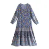 Vestido de algodón de manga larga con cuello en V y corte evasé para mujer, estilo europeo y americano, viento de otoño, nuevo 9840