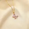 Colgante de mariposa de cristal de alta calidad cadena de acero inoxidable joyería de temperamento para chicas amigas amistad al por mayor