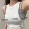 Top Camisola Sexy Estilo Spice Girl Falso Duas Peças Combinando Cores Feminino Slim Fit Costas Abertas Fashionável Versátil Base Sem Mangas