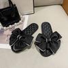 Nuevas pantuflas de casa para dama de satén con moño sencillo, moda comodín, se pueden usar antideslizantes para interior, una generación de cabello