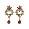 Brincos de Carnaval Brasileiro Transfronteiriços com Flores e Pedras de Diamante, Brincos Coloridos da Moda de Luxo Leve, Brincos de Alta Qualidade para Banquetes Festivos