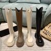 Botas largas para mujer, otoño e invierno, pequeñas, redondas, retro, de caña alta, de caballero, con suela gruesa, boca en V, tacón medio, botas finas de tacón grueso