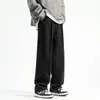 Pantalones de chándal de algodón chino de pierna ancha de 320 g, estilo primavera y otoño, unisex, color liso, pantalones casuales holgados, pierna recta, pantalones largos de fondo plano