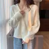 Vestuário Feminino Primavera Outono 2026 Estilo Coreano Suéter Curto de Tricô Solto Peça Externa Feminina Cardigan de Tricô com Decote V Moda Top Estilo Coco