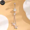 Anillo de Ombligo Largo de Aleación de Titanio F136 Incrustado con Flor de Mariposa de Circonita Corazón Anillo de Ombligo con Forma de Corazón Adorno de Ombligo G23