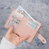 Carteira Feminina de Cor Sólida Mais Vendida Transfronteiriça Costura com Fivela com Porta-Moedas com Zíper Porta-Cartões Curto Carteira Feminina Atacado