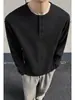 Camiseta Henley de Algodón para Hombre, Corte Holgado Casual, Tendencia Primavera y Otoño, Marca Trendy, Manga Larga