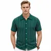 Cárdigan de Punto para Hombre de Manga Corta con Rayas Verticales y Bloques de Color de Verano Camisa Polo de Lujo Casual para Negocios para Hombre Sj0115
