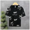 Camiseta de Manga Corta de Seda de Hielo para Hombre 2025 Verano Moda Casual Fresca Top Estilo Hong Kong Juvenil Cuello Redondo Holgada Camiseta