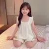 Pijama Infantil Estilo Princesa para Meninas, Conjunto Leve de Algodão Nuvem com Regata e Shorts para o Verão, Novo Modelo 2026 Roupa de Dormir para Meninas