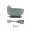 Tigela de Silicone Amazon Tigela de Treinamento para Comer Infantil Alimentação Independente do Bebê Ventosa Tigela para Complemento Alimentar Conjunto de Colher com Cabo de Madeira