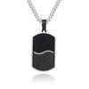 Collar militar de etiqueta de acero inoxidable de titanio de acero para hombre con colgante de fibra de carbono sólido se puede grabar letras una generación de cabello