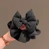Diadema de Tela Texturizada a Cuadros Negros y Grises Lazo para el Cabello Accesorios Coreanos Elegantes para el Cabello Diadema 2025 Nuevo Lazo para el Cabello Tipo Intestino para Mujer