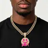 Collar con colgante de emoji rosa de estilo hip-hop, cadena cubana de diamantes completos para hombre, transfronterizo europeo y americano, personalizado
