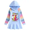 Unicornio Primavera y Otoño Nuevo Algodón Dibujos Animados Arcoíris Vestido de Niña Manga Larga Sudadera con Capucha Vestido de Princesa