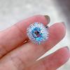 Nuevo anillo de plata S925 chapado en platino con topacio incrustado azul cielo 7*9mm Verano 2023 Francés de nicho