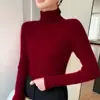 Capa base de cachemira para mujer, suéter de punto ajustado de cuello alto para otoño e invierno con cuello superpuesto, suéter de punto de manga larga para usar en capas