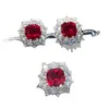 Venta en Vivo de Influencer de Moda Nuevo Producto Anillo Abierto de Turmalina Roja Simulada para Mujer, Set de Joyería Pendientes de Botón de Moda Cuadrados
