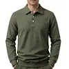 Camisa polo casual europeia e americana, cor sólida, gola de lapela, textura waffle pesada, blusa de puxar, camiseta masculina de outono com manga longa