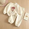 Bestseller de Início de Outono Conjunto Jogger Elegante para Meninas com Laço e Manga Longa Conjunto Casual Doce de Duas Peças para Bebês Meninas