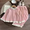 Conjunto de Calça e Moletom Redondo para Meninas 2025 Outono e Inverno Novo Cor Pura Manga Longa Fashion e Fofo Conjunto de Duas Peças para Meninas