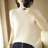 Suéter fino de punto para mujer personalizado de fábrica, cuello redondo, color liso, jersey, top elegante de manga corta, suéter de otoño para mujer
