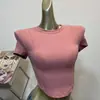 Blusa Feminina de Verão Fina com Barra Irregular Gola Redonda Manga Curta Slim Fit Básica Cor Sólida Manga Curta Camiseta Spice Girls