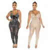 C6272 Transfronteiriço Aliexpress Amazon Moda Europeia e Americana Feminino Cor Sólida Malha Strass Sem Mangas Calça Longa Macacão