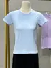 Top de Yoga sin Costuras con Sensación de Segunda Piel para Mujer, Adelgazante, para Correr, Deportes, Fitness, Cuello Redondo, Manga Corta, Ceñido a la Cintura, Ajustado, Ropa de Yoga Fina