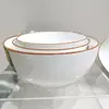 Tigela de Arroz e Prato de Cerâmica Elegantes com Borda Colorida Estilo Nórdico, Cor Sob Esmalte, Espessado Anti-Queimadura, Prato para Salada de Frutas, Seguro para Micro-ondas