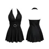 Traje de baño de alta gama para mujer con escote en V pronunciado, diseño de cuello halter y espalda descubierta, un traje de baño tipo vestido sexy y adelgazante perfecto para aguas termales, piscinas y vacaciones