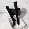 Botas altas de tacón negro para mujer, nueva colección otoño/invierno 2025, gamuza elástica, punta fina, ajuste ceñido, botas largas