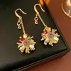 Pendientes de Ganchillo con Borla de Flor Tachonados de Diamantes Vintage, Pendientes Versátiles de Moda Retro, Pendientes de Nicho de Alta Gama para Mujer